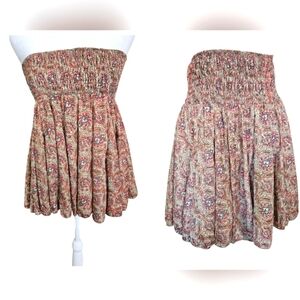 PAANI Smocked Paisley Print Skirt/tube Top. Pink/sage Multi. Size Small NWOT